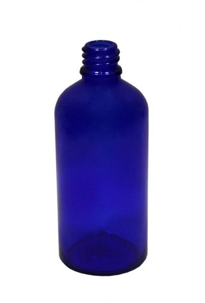 Blauglasflasche blau 100ml eLiquid, Mündung DIN18  Lieferung ohne Verschluss, bei Bedarf bitte separat bestellen.
